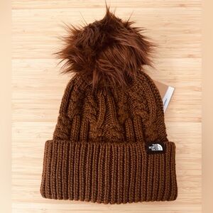 THE NORTH FACE Womens Oh Mega Fur Pom Beanie Brown One Size